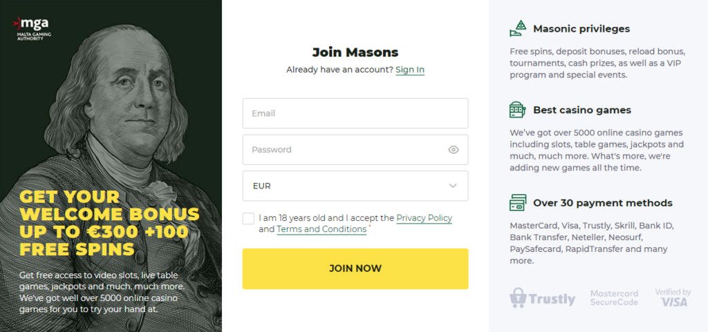 Mason Slots Casino Bonus Ireland